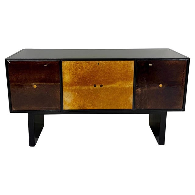 Italian Art Deco Sideboard with Parchment Leather and Ebonized Wood, 1950s For Sale - Image 13 of 13