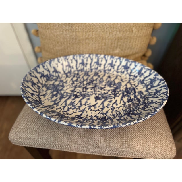 Vintage Italian Blue and White Spongeware Oval Serving Platter Made in Italy Rustic European Farmhouse For Sale In Raleigh - Image 6 of 10