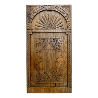 Relief Carved Oak Wood Wall Panel Plaque, 1940s For Sale