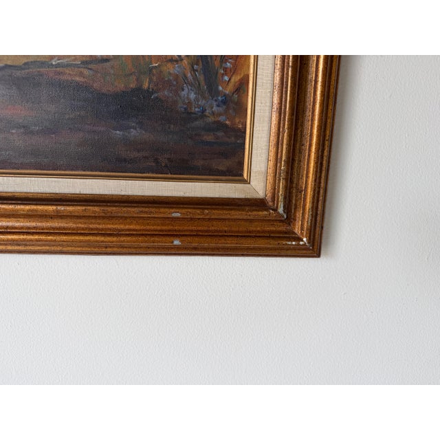 1970s Vintage Rural Autumn Landscape Oil on Canvas Painting – Wood Frame For Sale - Image 11 of 12