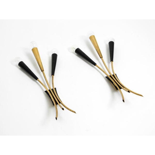 Mid-Century Modern Large Mid-Century Modern Brass Three-Light Cone Wall Lamps, 1950s, Set of 2 For Sale - Image 3 of 18