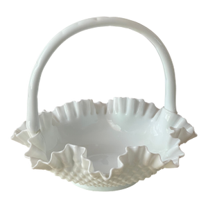 Gorgeous Antque Milk Glass Hobnail Basket / Vase /Planter With Handle