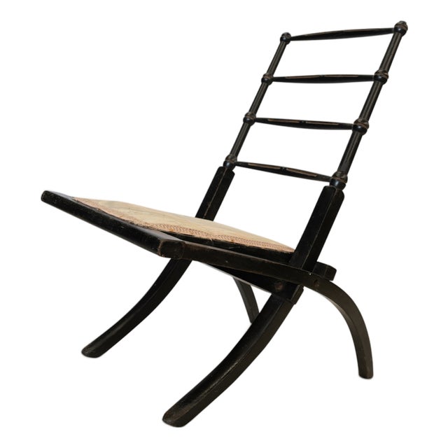 Low Arts and Crafts Japanned Folding Chair in Ebonised Walnut attributed to Edward William Godwin For Sale