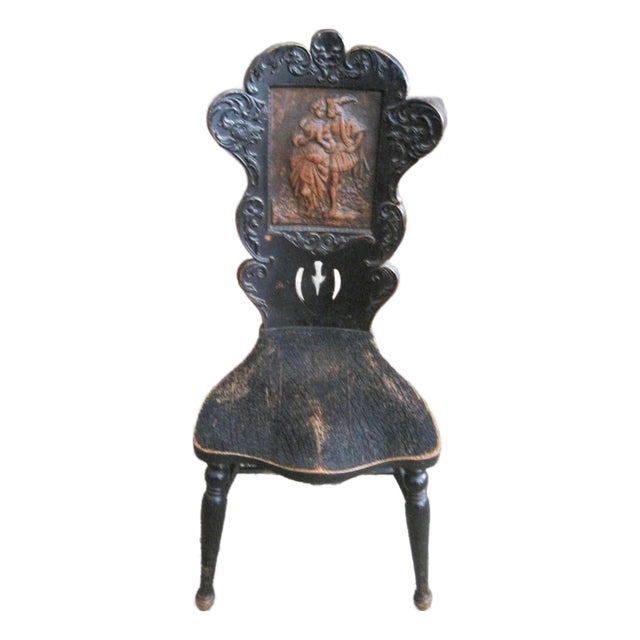 Antique Embossed Leather Accent Chair For Sale