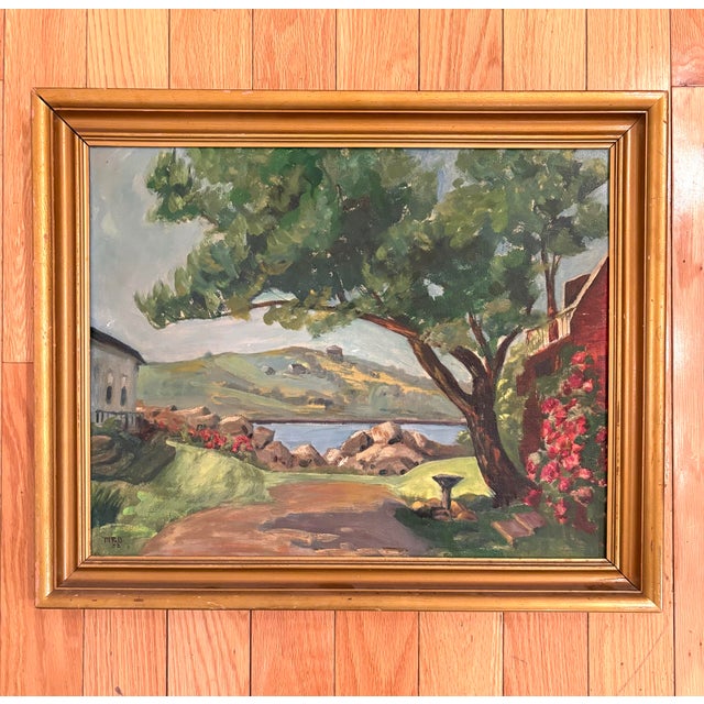 1950s 1951 Impressionist Lakeside Landscape Oil on Board Painting, Signed For Sale - Image 5 of 5