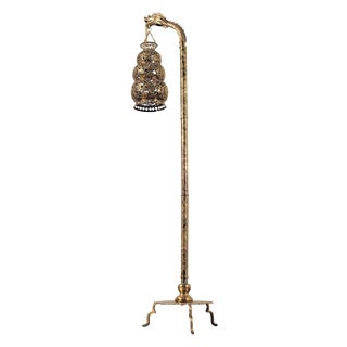 Tibetan Hammered & Pierced Brass Dragon Floor Lamp For Sale