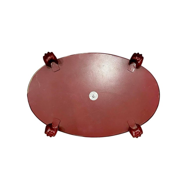 Vintage Large Italian Tole Gilt & Cranberry / Burgundy Red Monteith Cache Pot / Jardinere / Planter With Lion Head Rings and Paw Feet For Sale In Dallas - Image 6 of 8