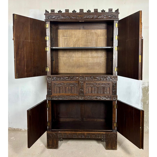 Gothic Monumental Gothic Revival Oak Cabinet, Early 20th Century For Sale - Image 3 of 15