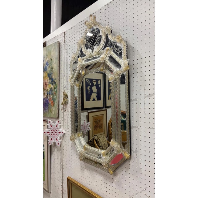 Venetian Murano Gold and Clear Octagonal Vertical Mirror 43 X 24 1/2 For Sale - Image 4 of 4