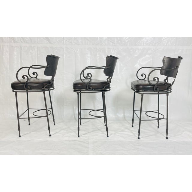 Metal 1990s Industrial Steel Counter Stools With Leather Seats, Set of 3 For Sale - Image 7 of 18