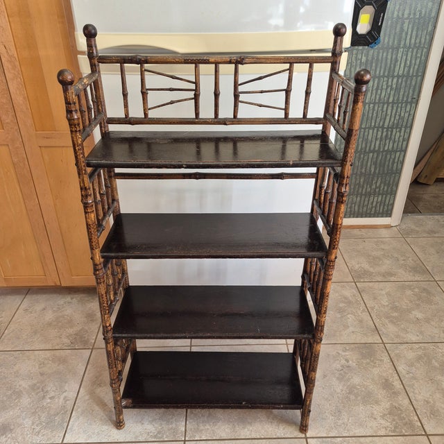 1900 - 1909 Early 1900s English Aesthetic Movement Burnt Bamboo Bookshelf Etagere For Sale - Image 5 of 11