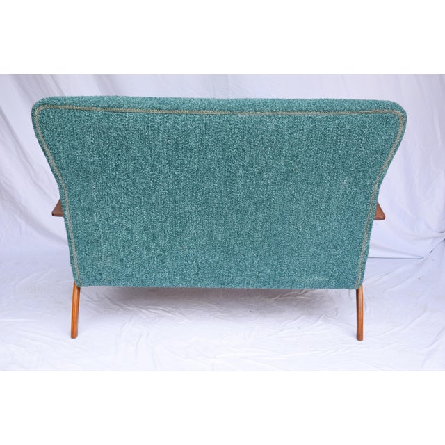 Italian Mid-Century Settee - Sofà Carlo Mollino Style in Teal Green For Sale - Image 9 of 12