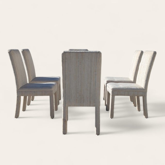 Textile Postmodern Upholstered Dining Chairs in Textured Cream Fabric, 1980s Set of 6 For Sale - Image 7 of 18