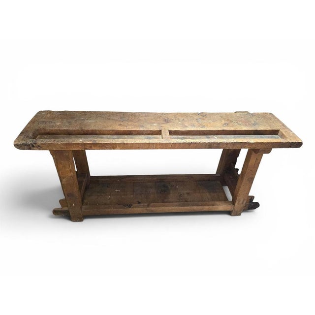 Antique Wooden Carpenters Workbench with Original Patina, 1890 For Sale - Image 9 of 14