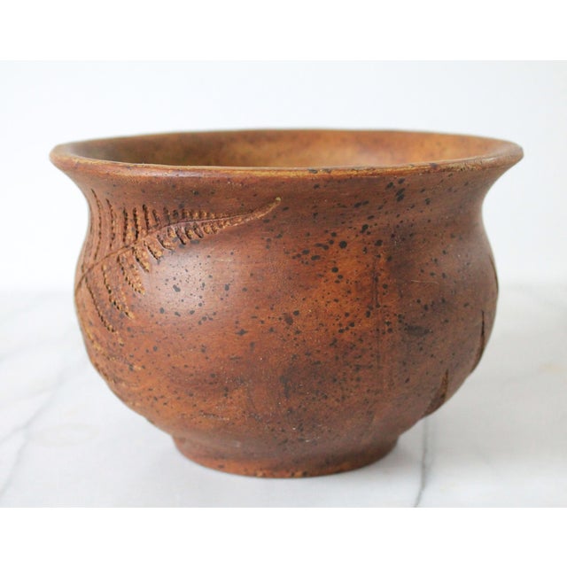 Ceramic Mid-Century Pottery Planter With Double Sided Incised Fern Leaf For Sale - Image 7 of 9
