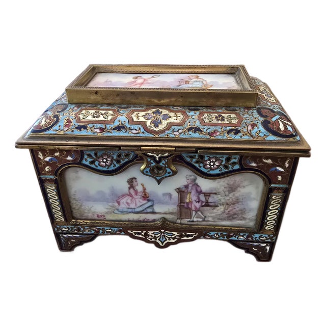 Mid 19th Century Antique Museum Quality Bronze Champleve Jewel Box For Sale