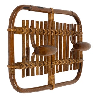 Mid-Century Rectangular Bamboo and Rattan Coat Rack attributed to Olaf von Bohr, Italy, 1960s For Sale