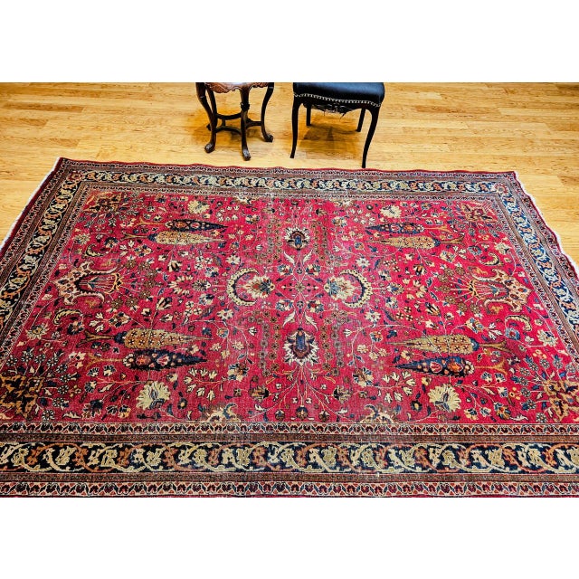 Red Antique Persian Khorassan Rug, Hand-Knotted Wool, Tree of Life Pattern, Crimson Red & Blue, 6x9 For Sale - Image 8 of 18