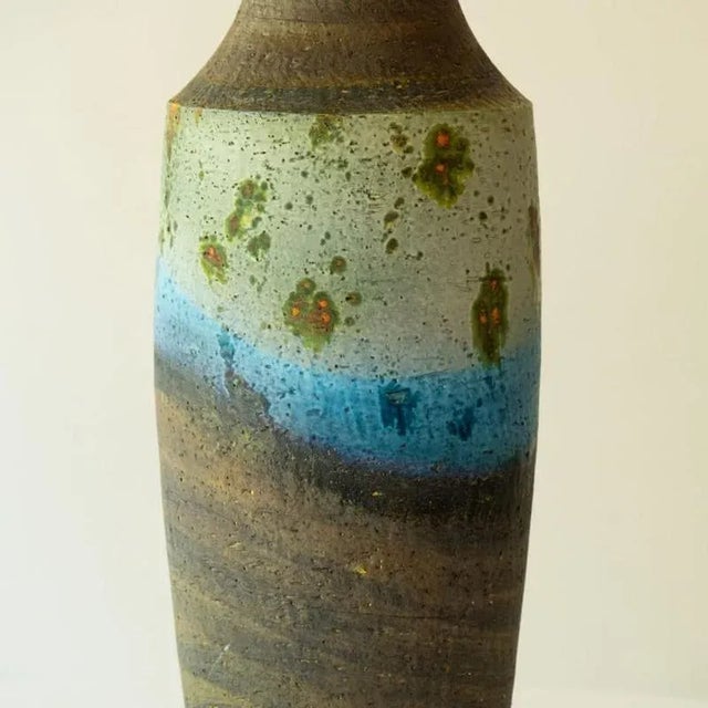 Ceramic Floor or Table Lamp with Silk Lampshade attributed to R. Houben, 1970s For Sale - Image 3 of 13