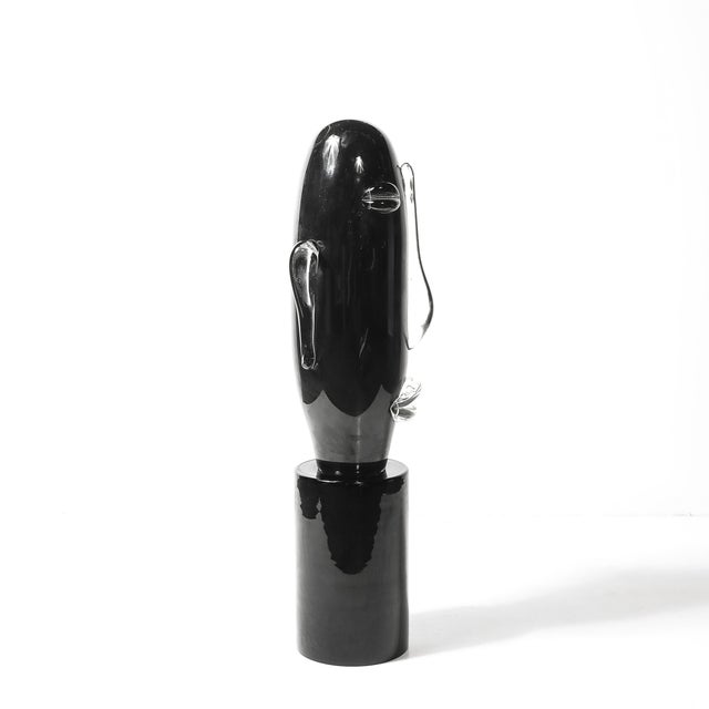 Mid-Century Hand-Blown Murano Black Glass Head Sculpture Signed Sergio Rossi For Sale - Image 9 of 13