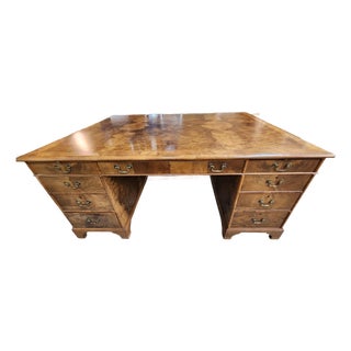 Early 20th Century Spectacular Burled Walnut Partners Desk B & O Railroad For Sale