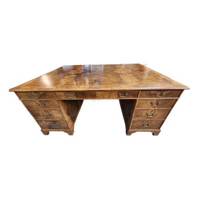 Early 20th Century Spectacular Burled Walnut Partners Desk B & O Railroad For Sale