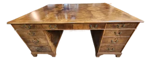 Early 20th Century Spectacular Burled Walnut Partners Desk B & O Railroad