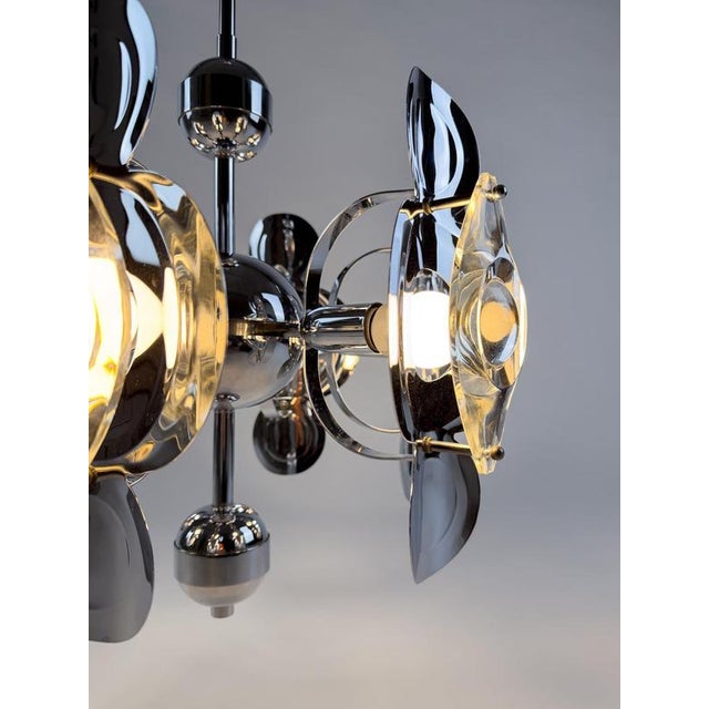 Space Age Chrome Chandelier in Crystal Glass Optic Lens by Oscar Torlasco, 1970s For Sale - Image 16 of 18