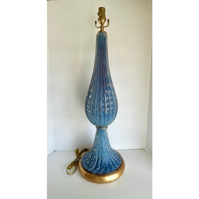 Large Barbini Murano Blue Glass Bubbles Ribbed Table Lamp | Chairish