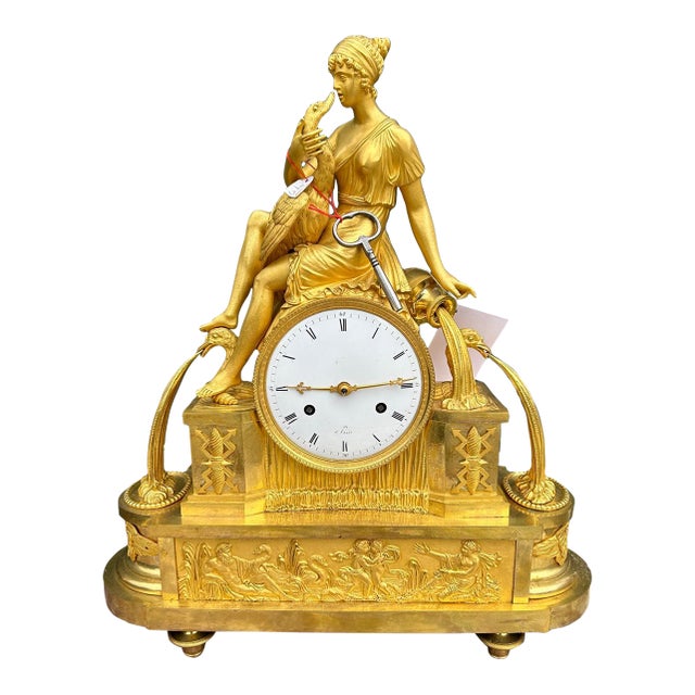 1800 French Empire Ormolu Bronze Gold Diana Goddess Clock For Sale