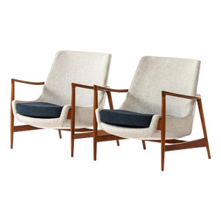 Easy Chairs in Wool and Teak attributed to Ib Kofod-Larsen, 1950s, Set of 2 For Sale