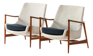 Easy Chairs in Wool and Teak attributed to Ib Kofod-Larsen, 1950s, Set of 2