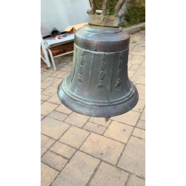 Late 19th Century Antique Bronze Chapel Bell With Ornate Floral Relief and Rich Patina For Sale - Image 5 of 10