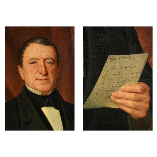 Charles-Gustave Housez, Portraits, 19th-Century, Oil on Canvas, Framed, Set of 2 For Sale - Image 3 of 6