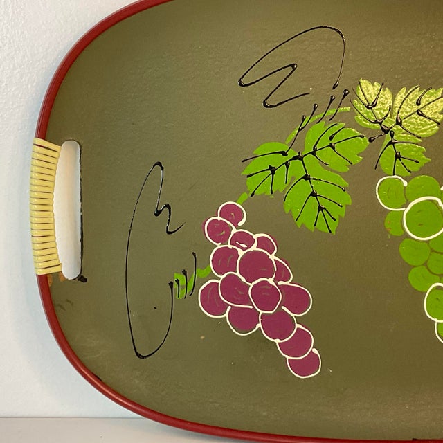 1950s Mid-Century Boho Chic Serving Tray With Hand Painted Grape Motif For Sale - Image 4 of 7