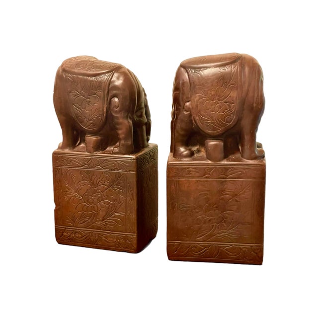 Animal Skin Chinoiserie Asian Elephant Incised Soapstone Bookends, a Pair For Sale - Image 7 of 9