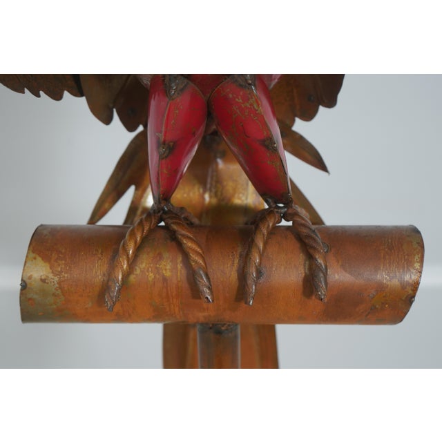 Red Vintage Toleware Giant Metal Parrot Sculpture on Perch For Sale - Image 8 of 15