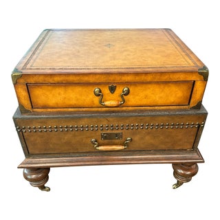 1990s Stacked Leather Trunk Accent Table For Sale