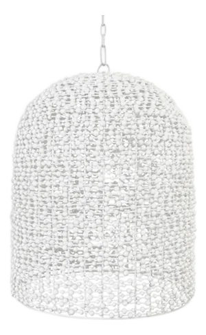 Matthew Izzo Home Arleigh Elongated Dome, Bell Shaped White Wash Wood Bead Pendant Light