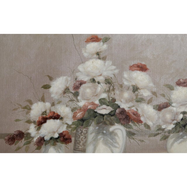 Traditional Vase of Flowers 6, Les Bullene Oil on Canvas, Signed Lower Right For Sale - Image 3 of 4