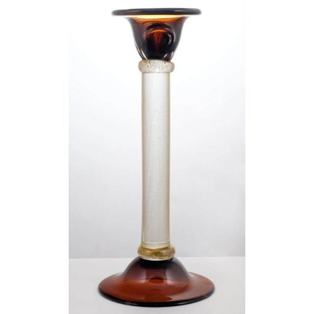 1980s Murano Amber & "Avventurina" Glass Candlesticks - a Pair For Sale - Image 5 of 10