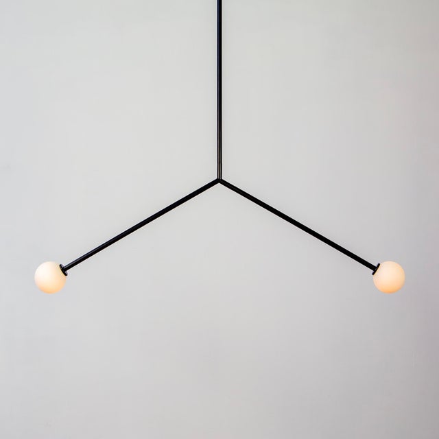 Metal Y Pendant Medium, Black, 38in H, 3 Inch Glass Globes, by Research.Lighting, Modern, Minimal Hanging Light For Sale - Image 7 of 9