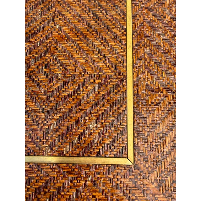 Harrison Van Horn Attributed Harrison Van Horn Woven Reed Side Table With Geometric Pattern & Brass Inlay For Sale - Image 4 of 12