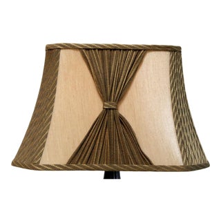 Mid Century Square Green and Tan Pleated Lamp Shade For Sale