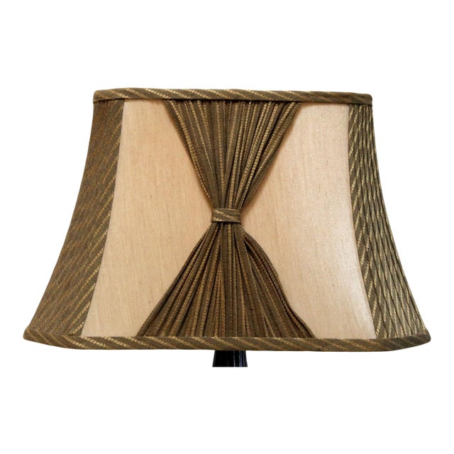 Mid Century Square Green and Tan Pleated Lamp Shade For Sale
