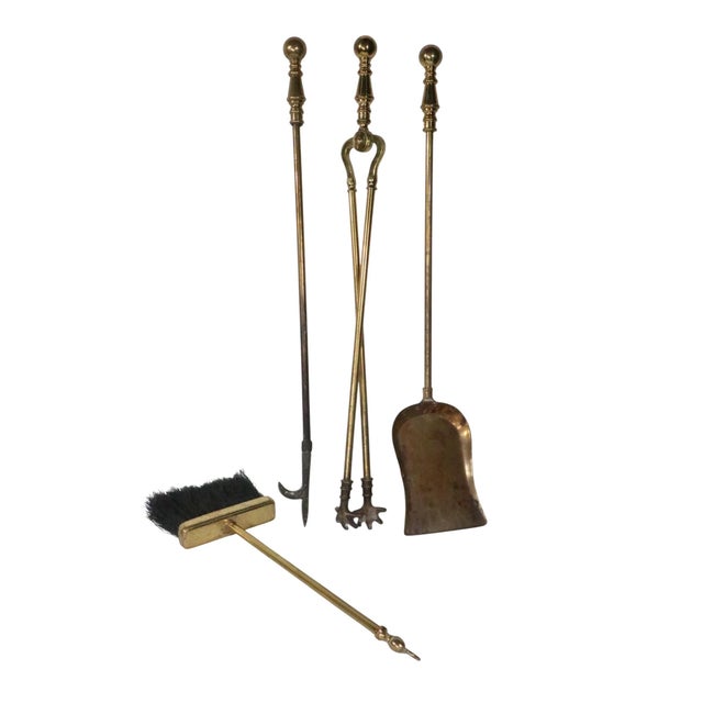 Mid 20th Century Mid 20th Century 5 Pc. Brass Fireplace Tool Set For Sale - Image 5 of 9