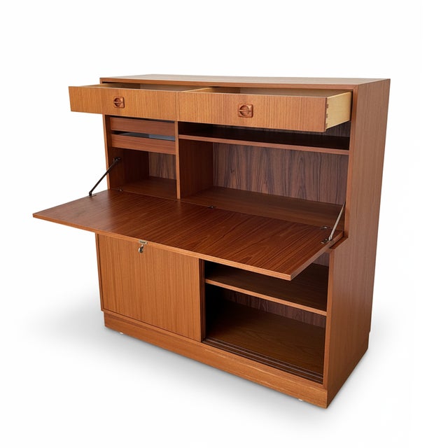 1980s Scandinavian Modern Teak Drop Front Desk For Sale - Image 5 of 14