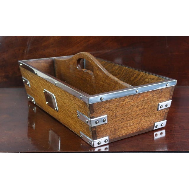 Antique English Oak and Silver Plated Bar Tray, 1910 For Sale - Image 4 of 7