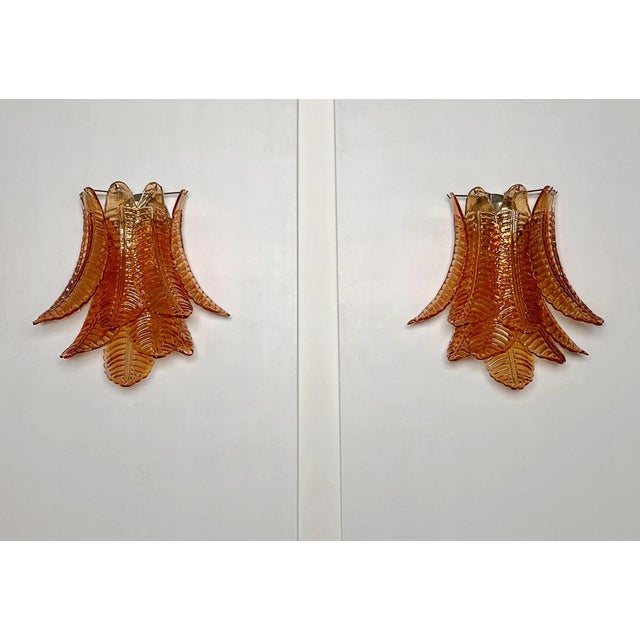 Vintage Murano Six-Tier Felci Wall Sconces in Amber Glasses, 1990s, Set of 2 For Sale - Image 18 of 18