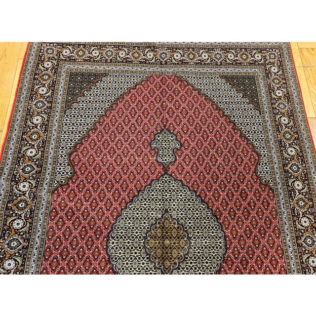 Antique Persian Tabriz Mahi Rug, Hand-Knotted Wool & Silk, Herati Geometric Pattern, Red & Ivory, 7x10 For Sale - Image 10 of 17